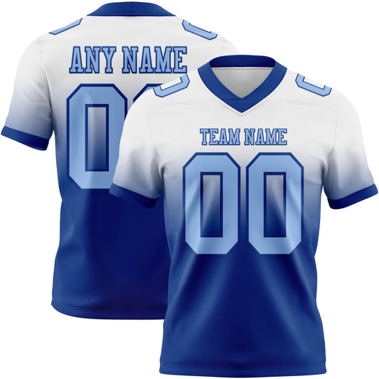 Custom White Light Blue-Royal Authentic Fade Fashion Football Jersey - Main View