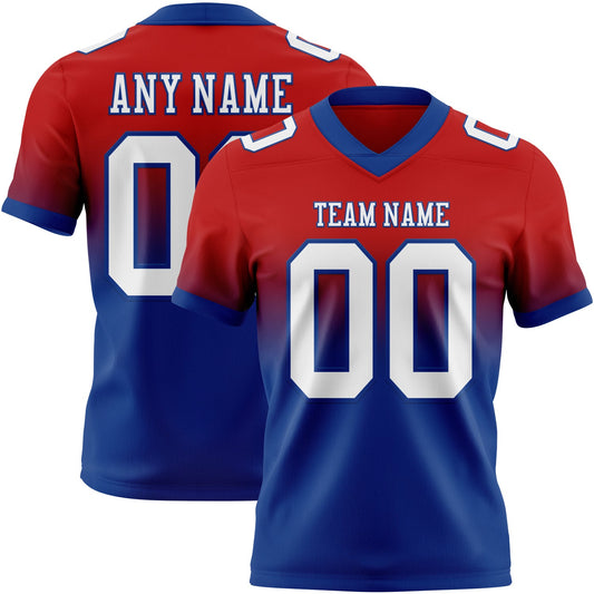 Custom Red White-Royal Authentic Fade Fashion Football Jersey - Main View