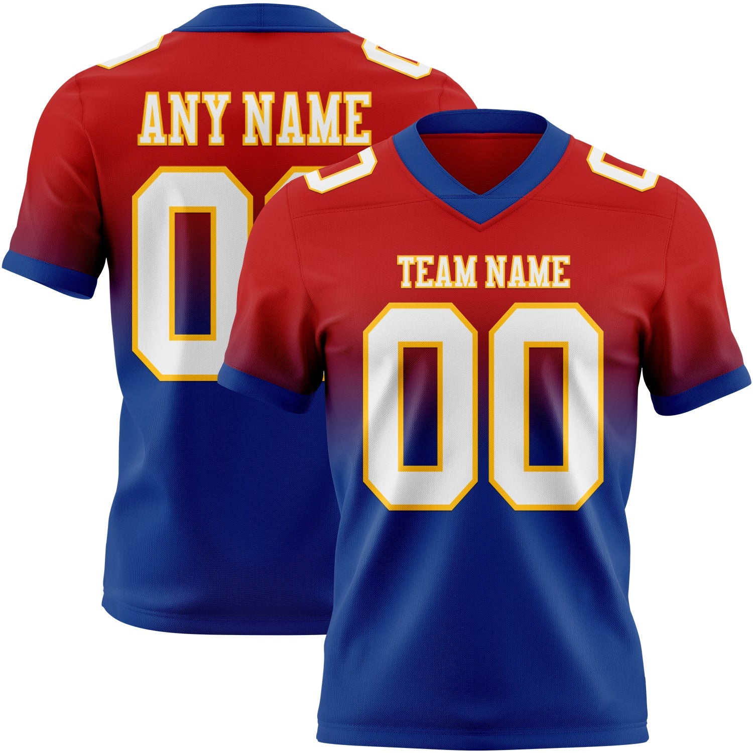 Custom Red White Royal-Gold Authentic Fade Fashion Football Jersey - Main View