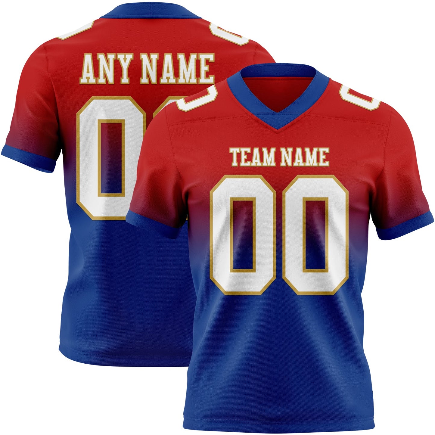 Custom Red White Royal-Old Gold Authentic Fade Fashion Football Jersey - Main View