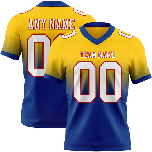 Custom Yellow White Royal-Red Authentic Fade Fashion Football Jersey - Main View