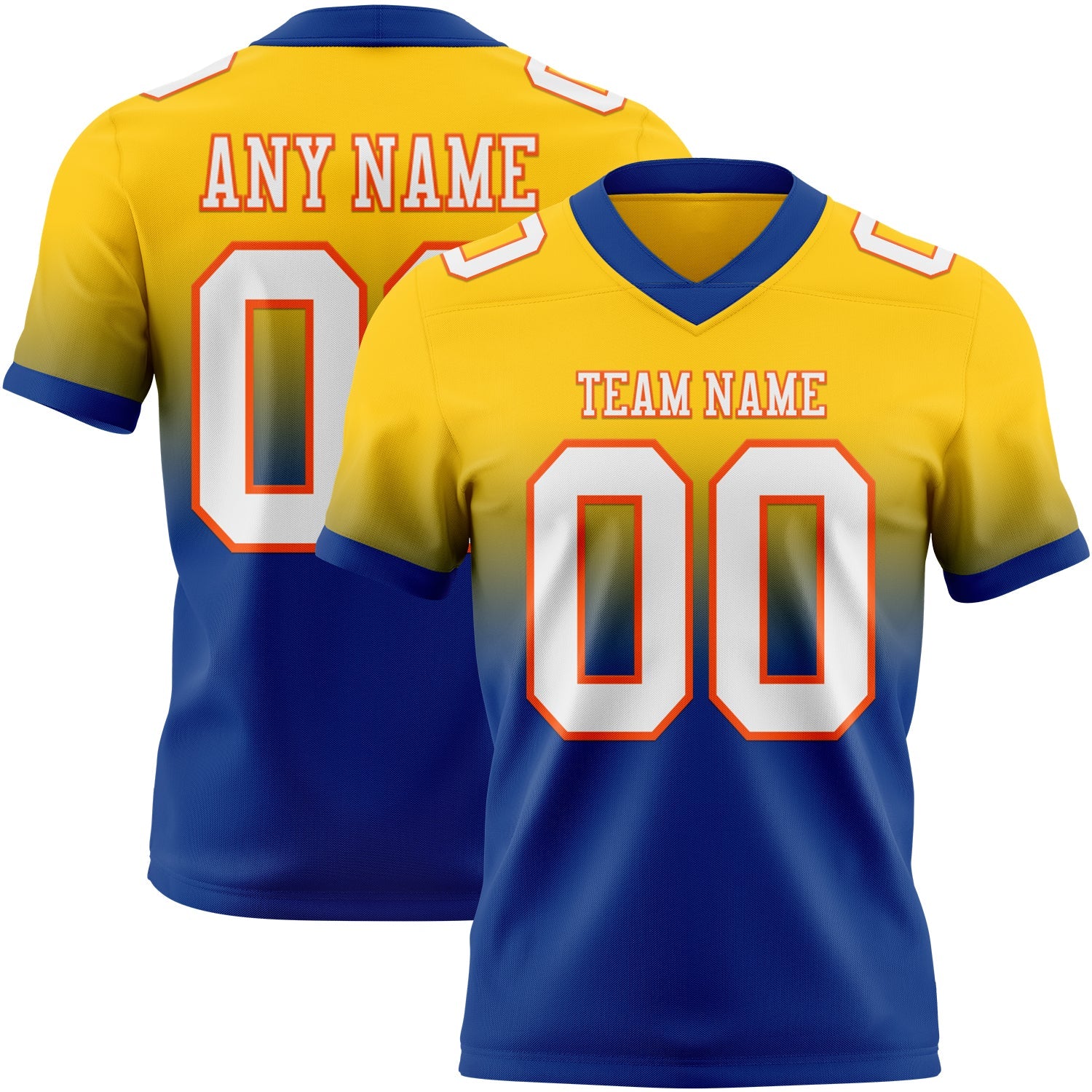 Custom Yellow White Royal-Orange Authentic Fade Fashion Football Jersey - Main View