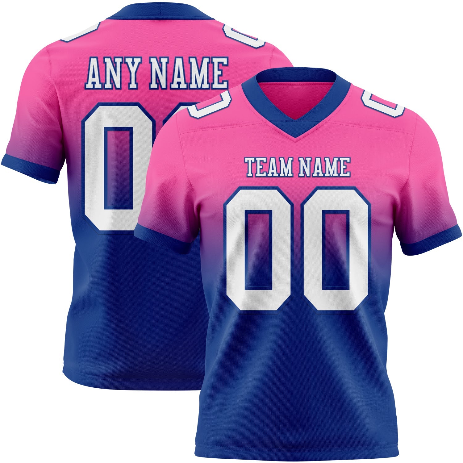 Custom Pink White-Royal Authentic Fade Fashion Football Jersey - Main View