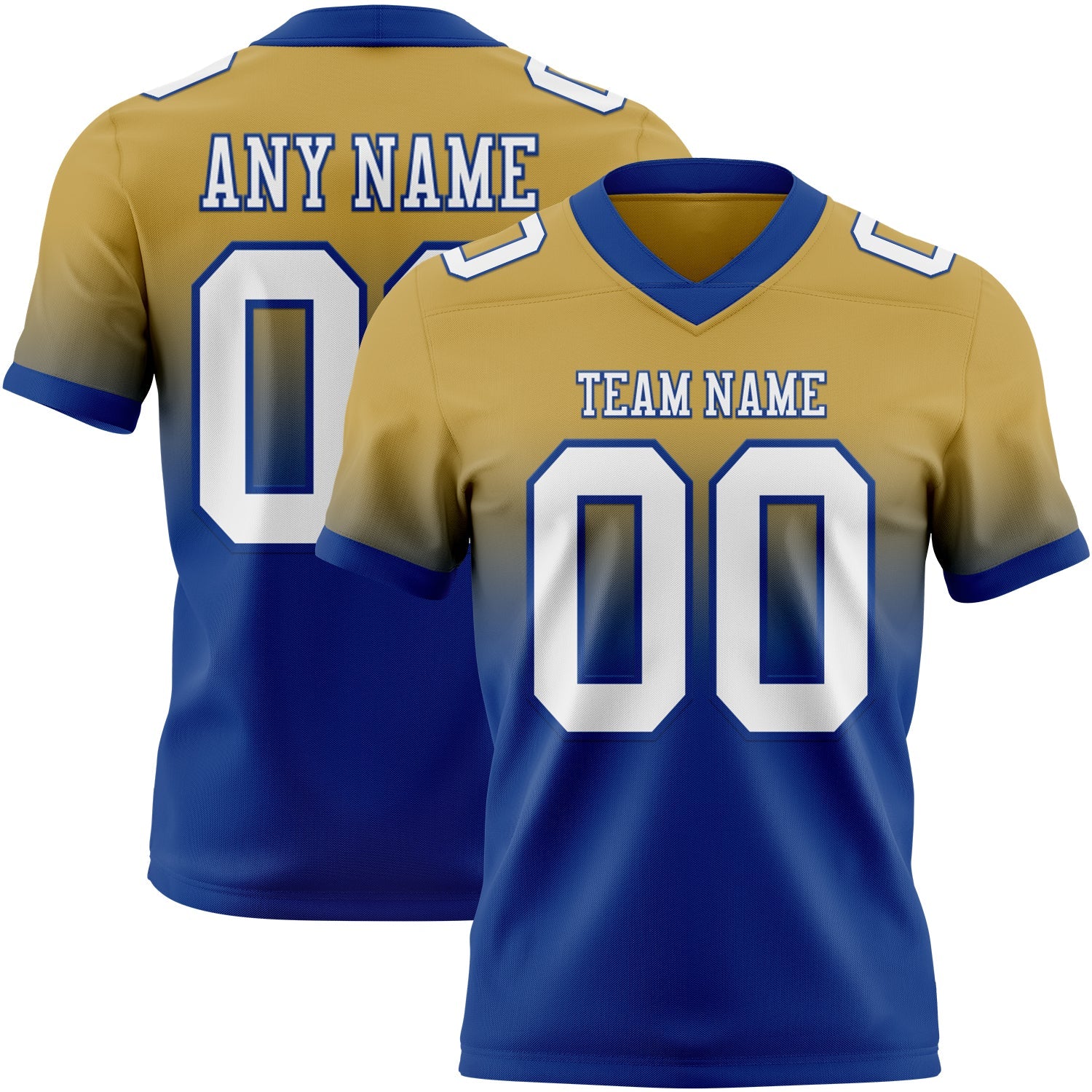 Custom Old Gold White-Royal Authentic Fade Fashion Football Jersey - Main View
