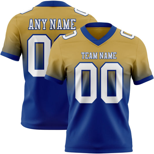 Custom Old Gold White-Royal Authentic Fade Fashion Football Jersey - Main View