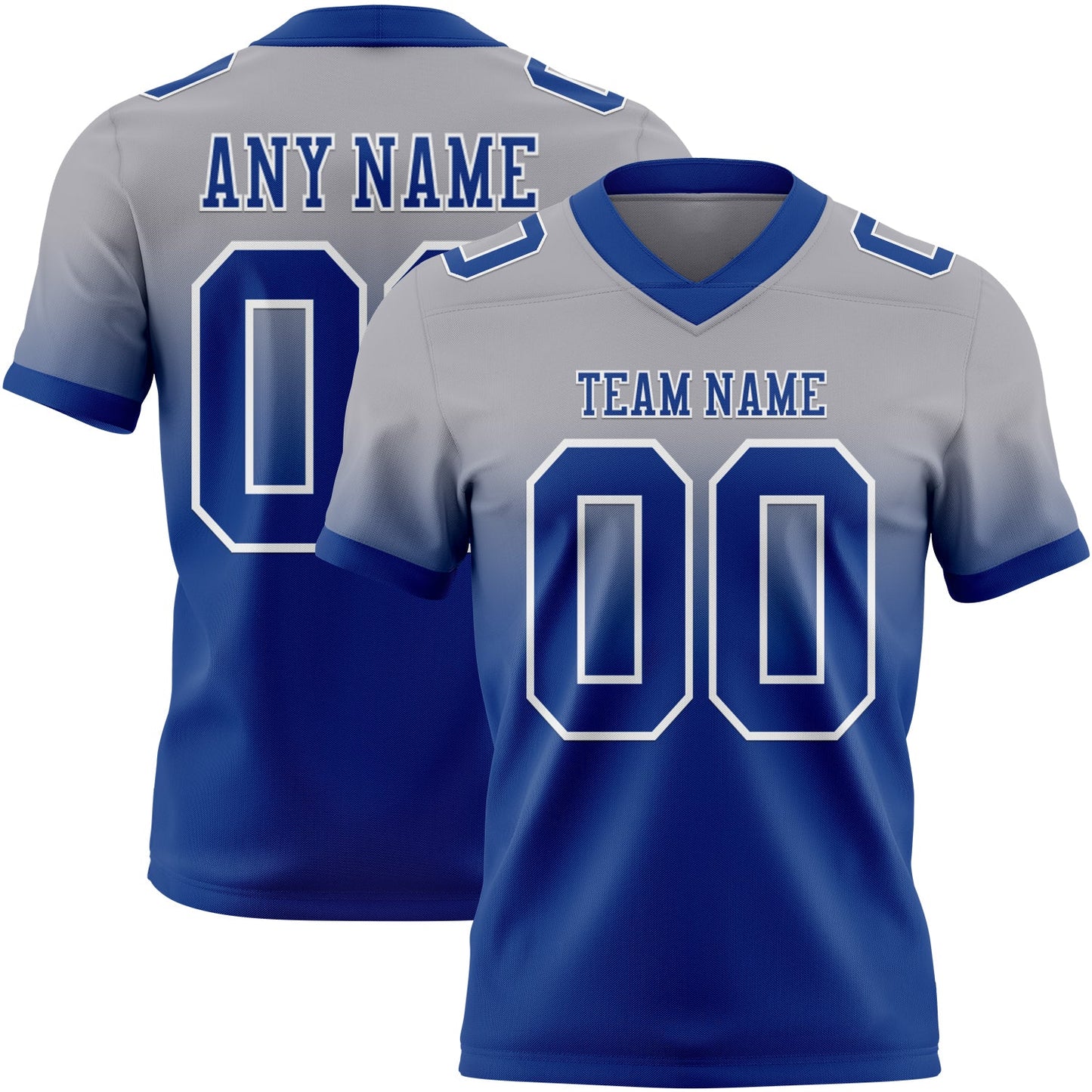 Custom Gray Royal-White Authentic Fade Fashion Football Jersey - Main View