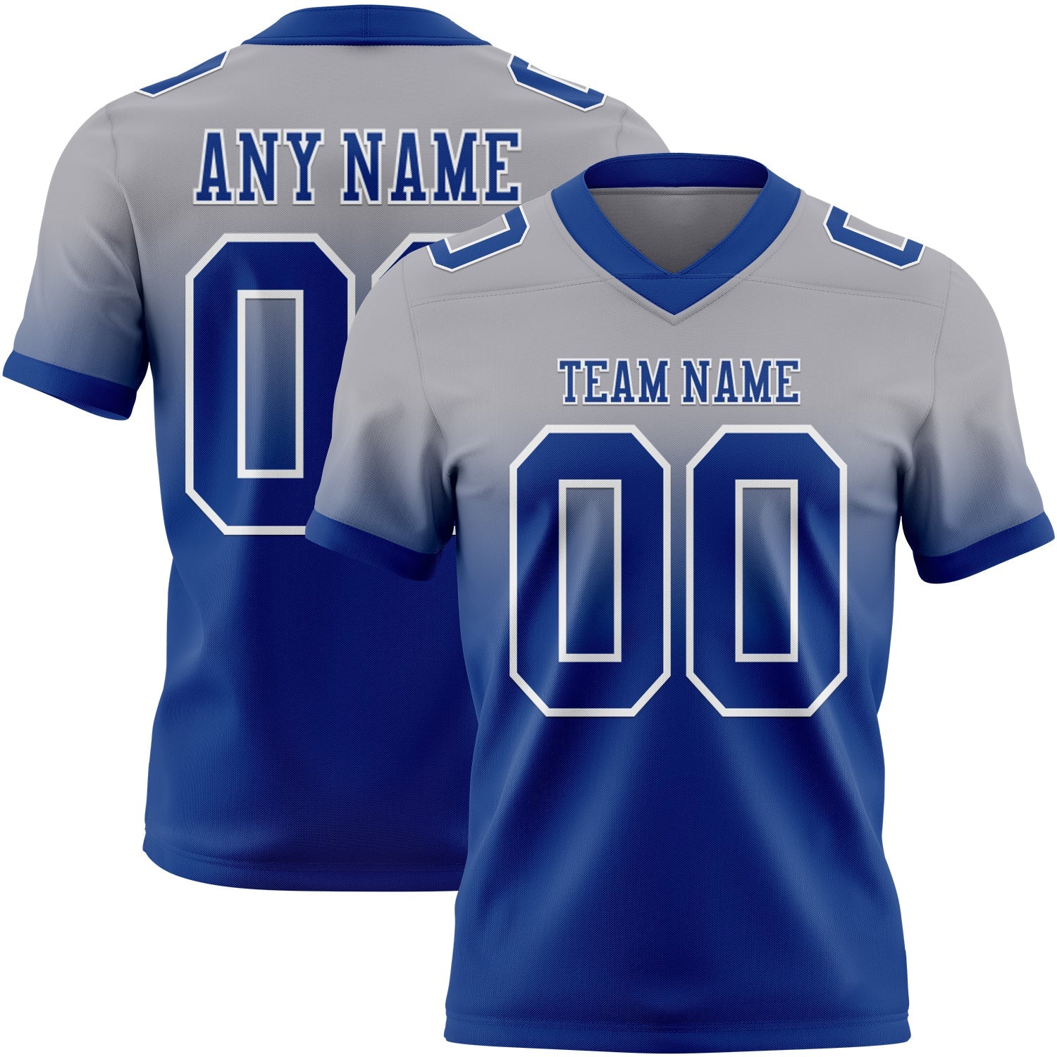 Custom Gray Royal-White Authentic Fade Fashion Football Jersey - Main View