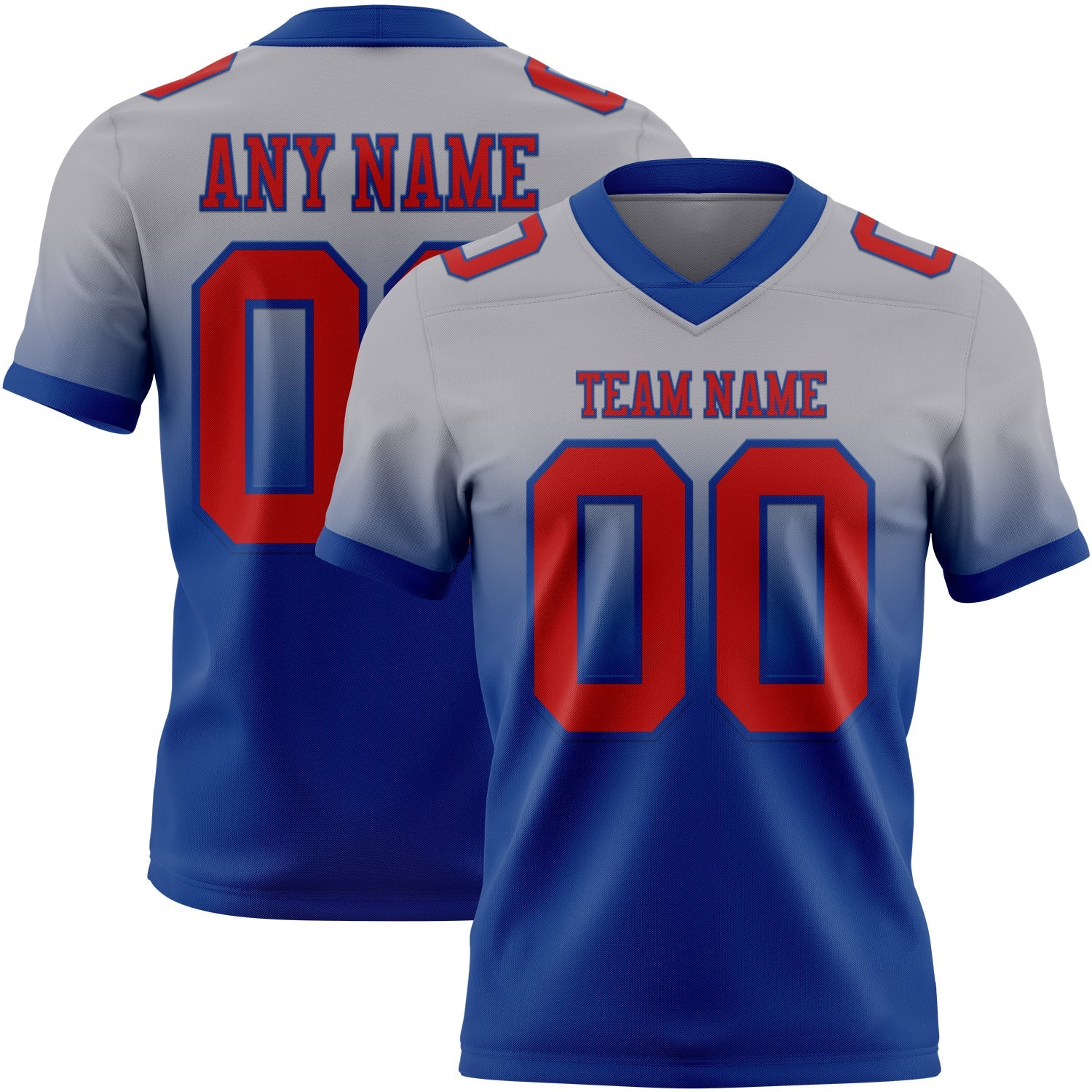 Custom Gray Red-Royal Authentic Fade Fashion Football Jersey - Main View