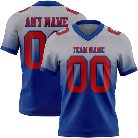 Custom Gray Red-Royal Authentic Fade Fashion Football Jersey - Main View