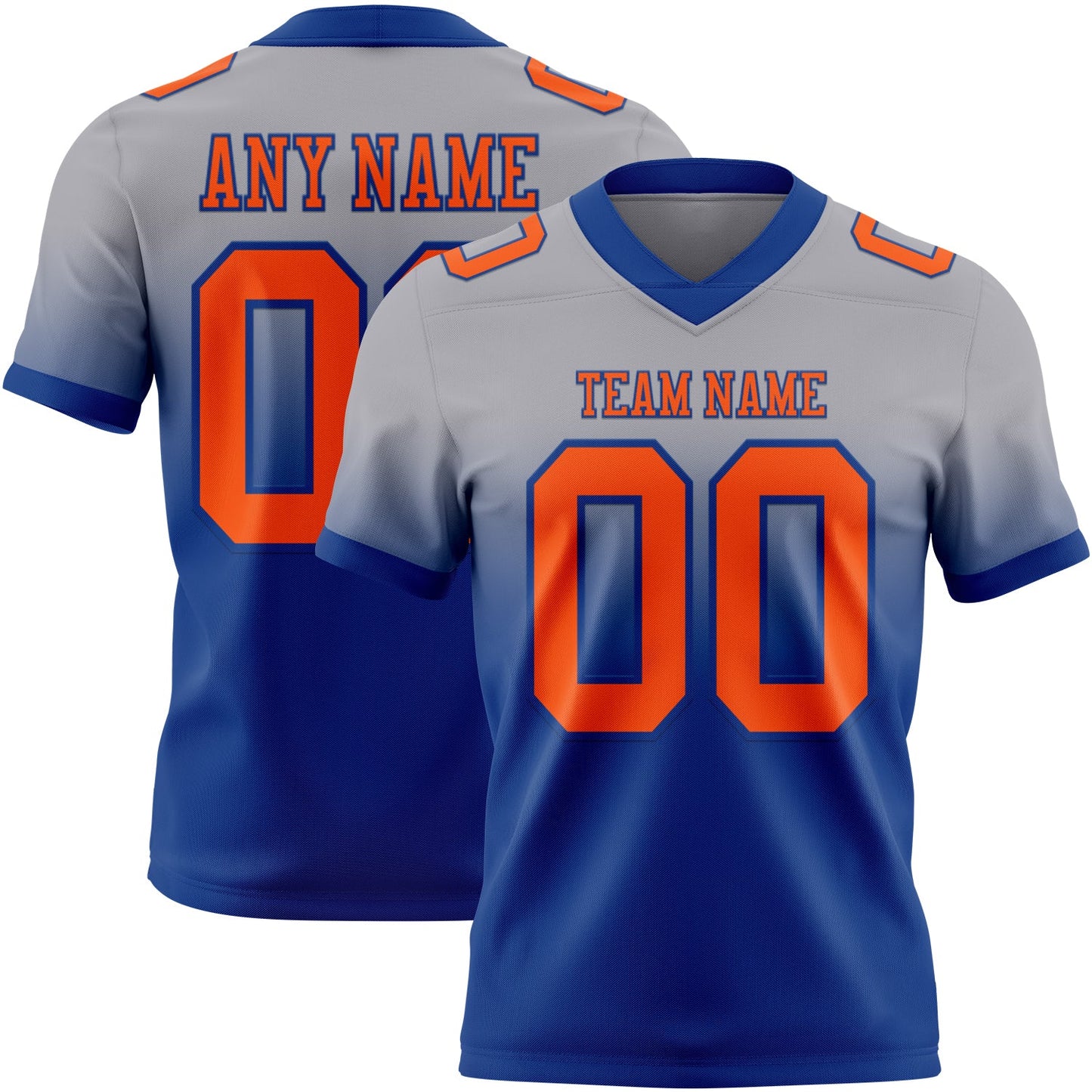Custom Gray Orange-Royal Authentic Fade Fashion Football Jersey - Main View