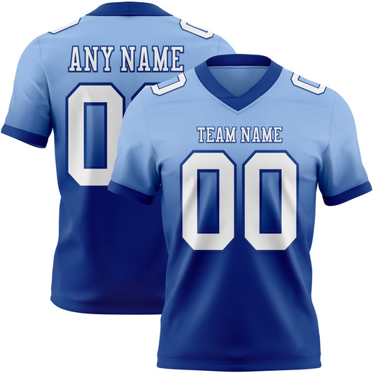 Custom Light Blue White-Royal Authentic Fade Fashion Football Jersey - Main View