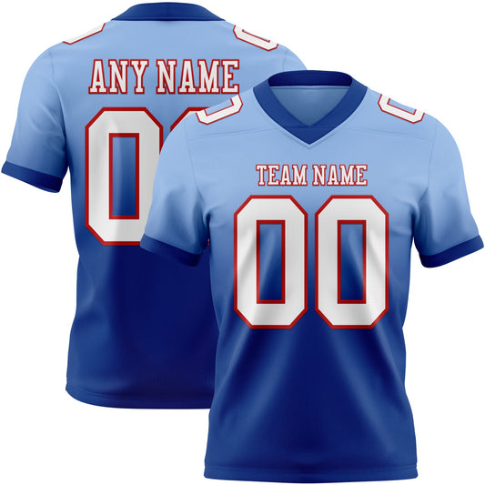 Custom Light Blue White Royal-Red Authentic Fade Fashion Football Jersey - Main View