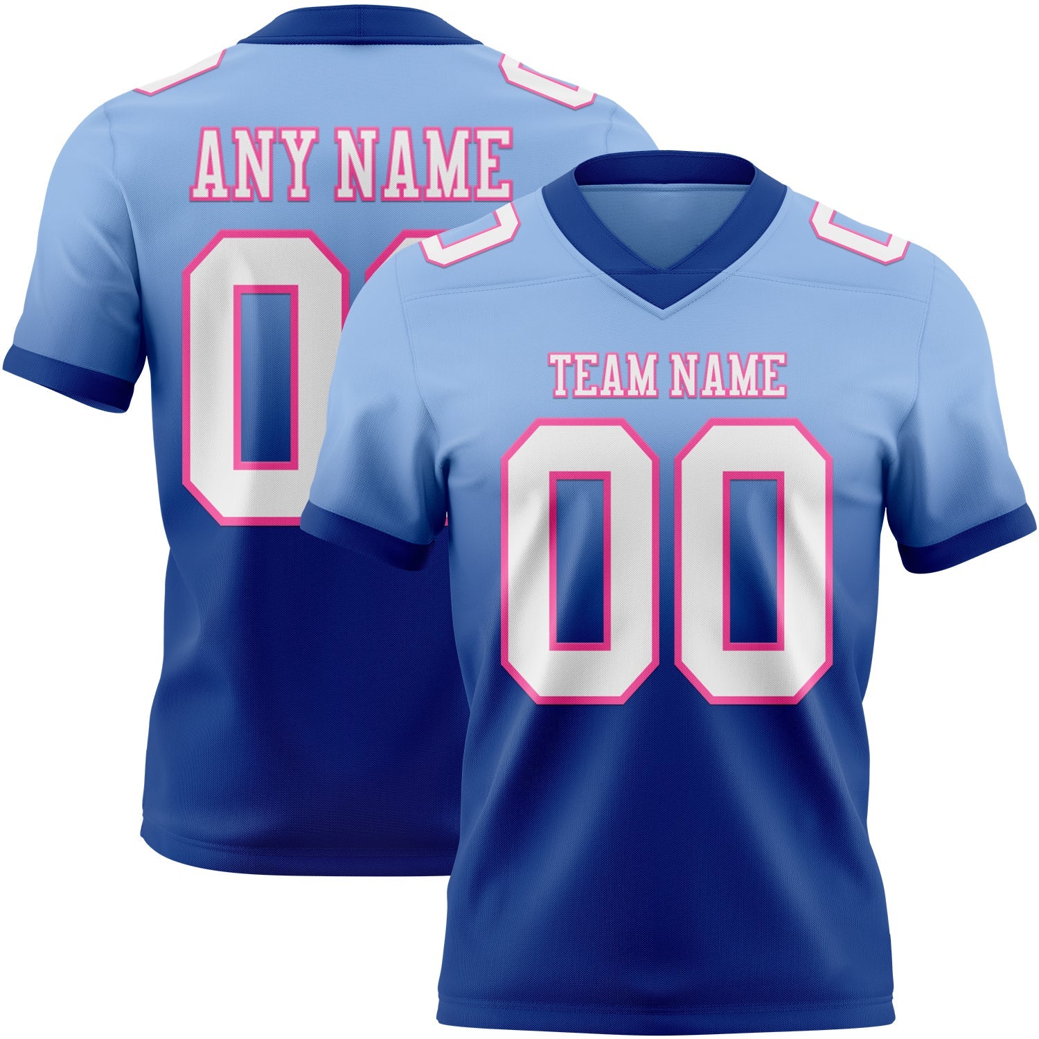 Custom Light Blue White Royal-Pink Authentic Fade Fashion Football Jersey - Main View