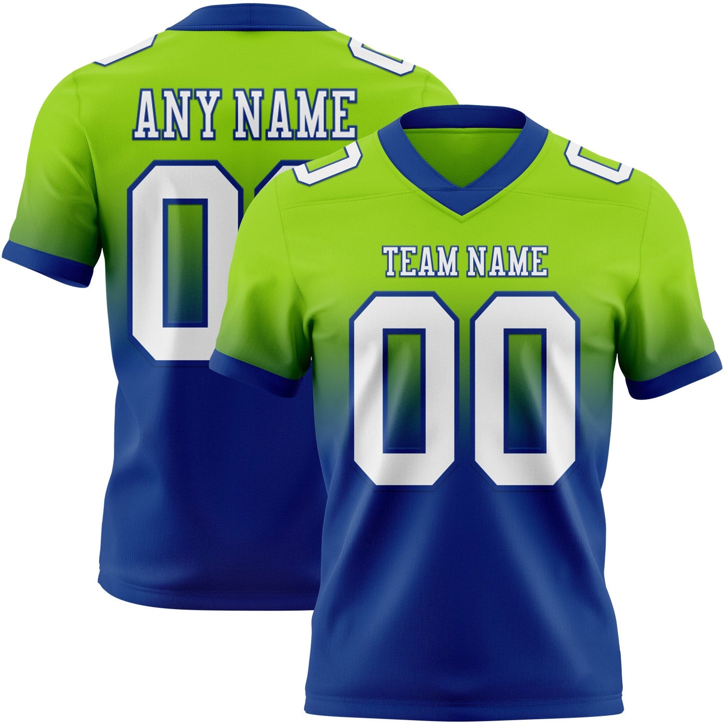 Custom Neon Green White-Royal Authentic Fade Fashion Football Jersey - Main View