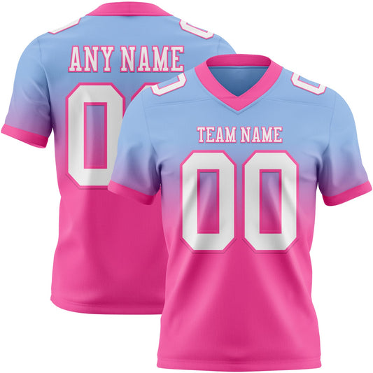 Custom Light Blue White-Pink Authentic Fade Fashion Football Jersey - Main View
