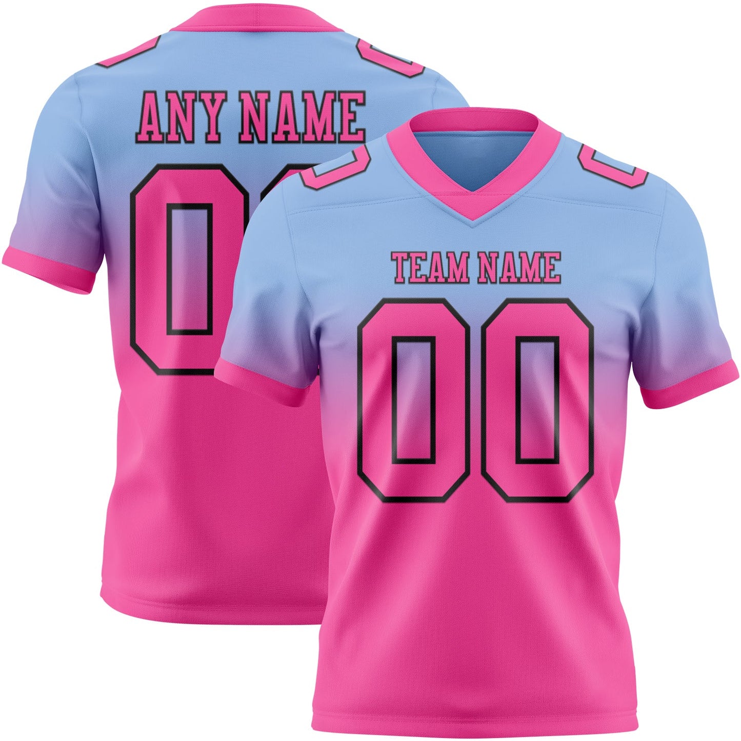 Custom Light Blue Pink-Black Authentic Fade Fashion Football Jersey - Main View