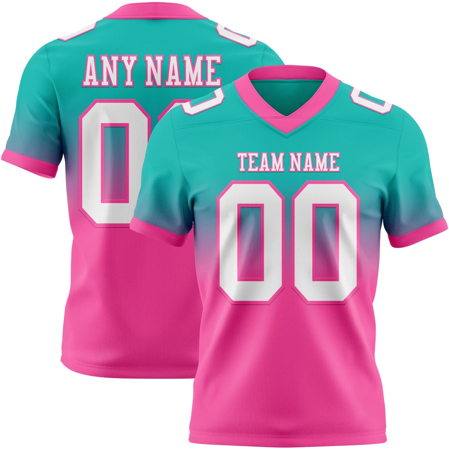 Custom Aqua White-Pink Authentic Fade Fashion Football Jersey - Main View