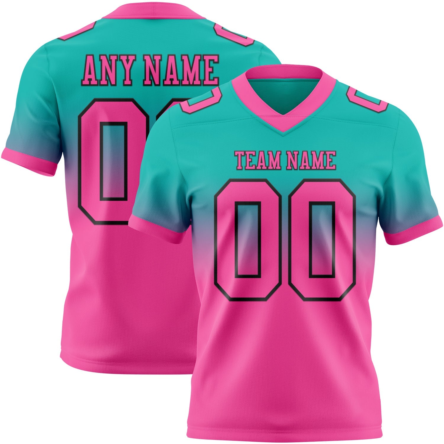 Custom Aqua Pink-Black Authentic Fade Fashion Football Jersey - Main View