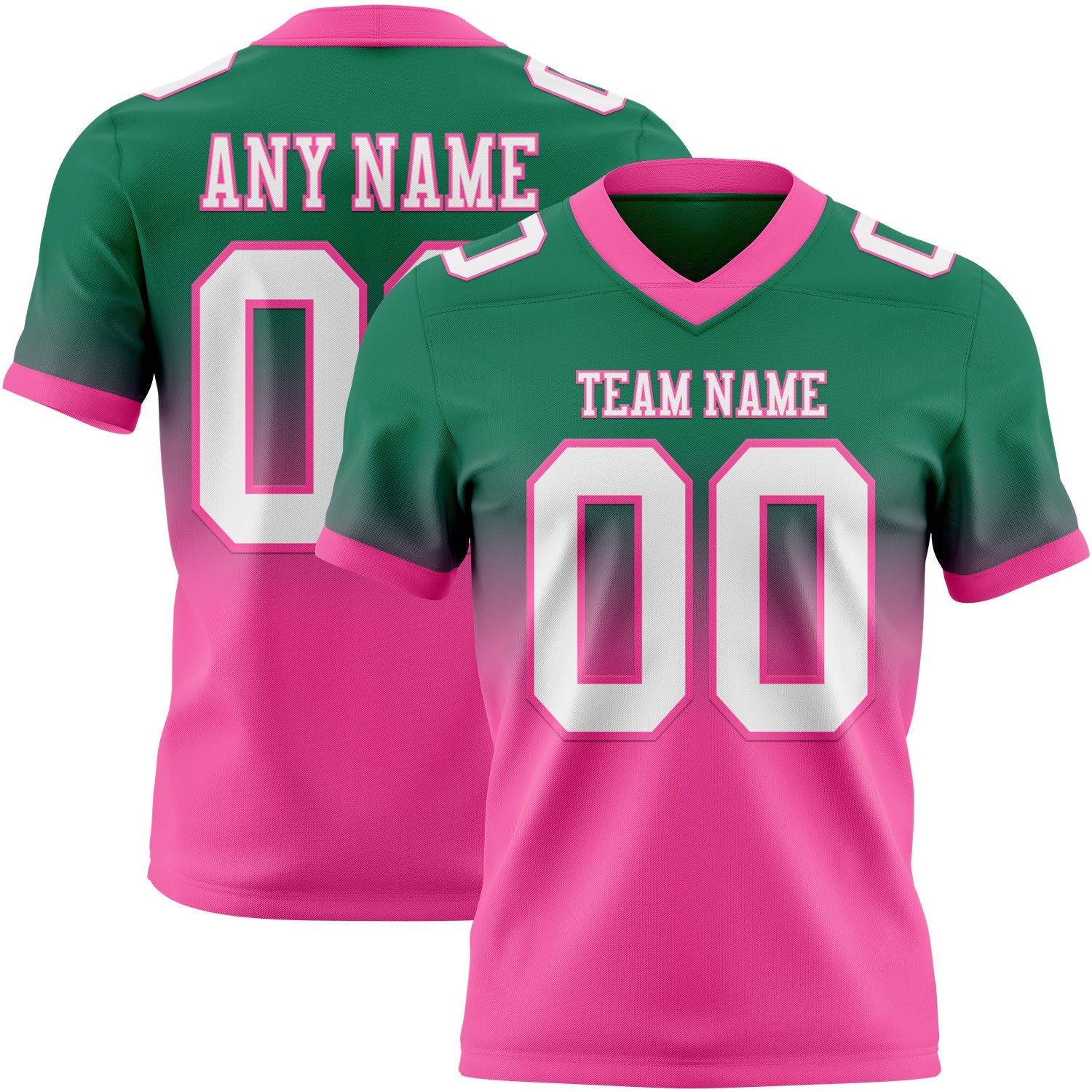 Custom Kelly Green White-Pink Authentic Fade Fashion Football Jersey - Main View