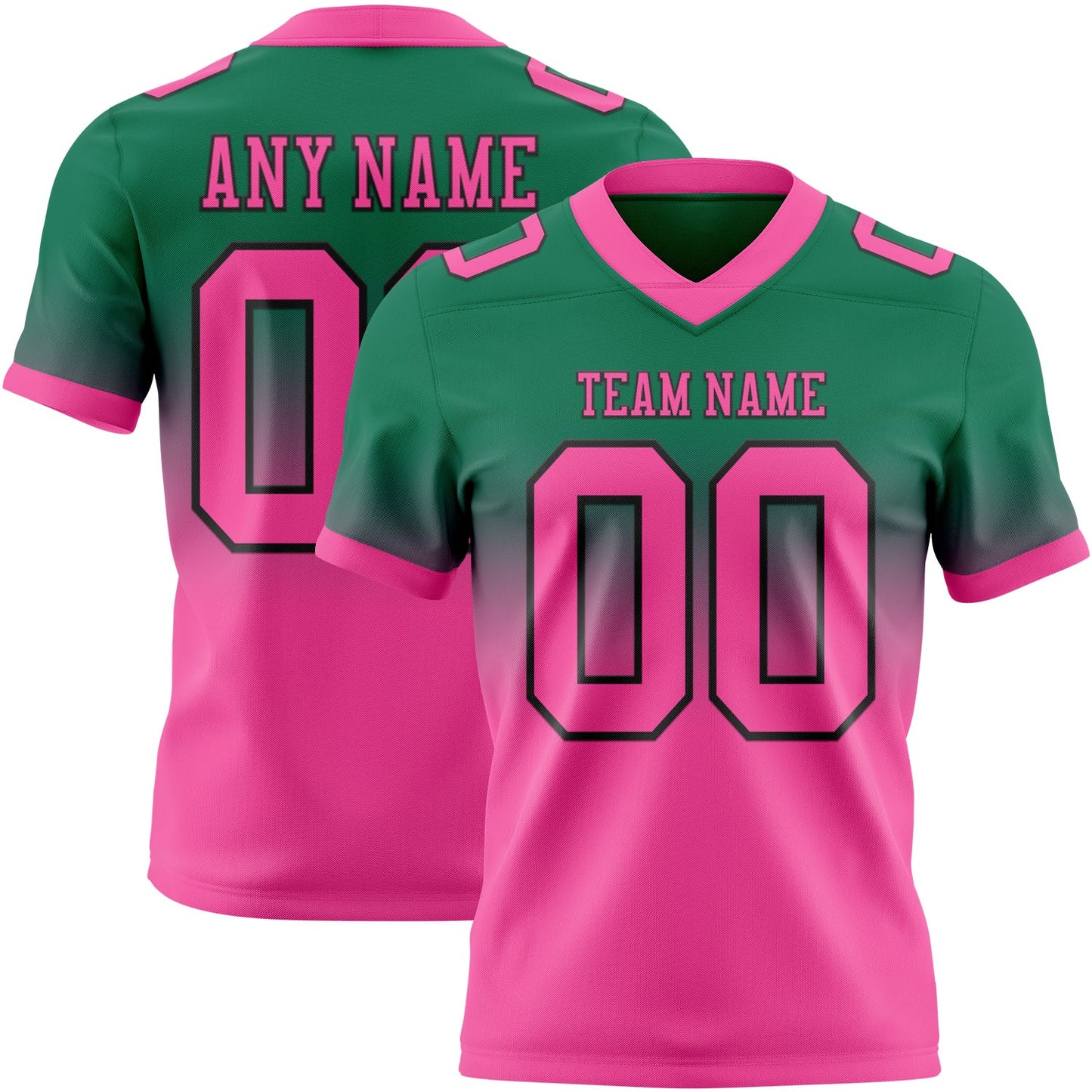 Custom Kelly Green Pink-Black Authentic Fade Fashion Football Jersey - Main View