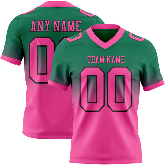 Custom Kelly Green Pink-Black Authentic Fade Fashion Football Jersey - Main View