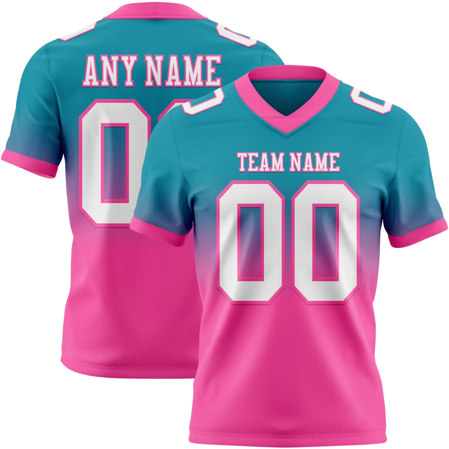 Custom Teal White-Pink Authentic Fade Fashion Football Jersey - Main View