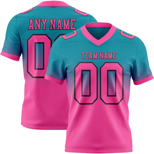 Custom Teal Pink-Black Authentic Fade Fashion Football Jersey - Main View