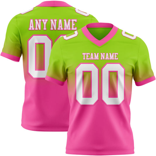 Custom Neon Green White-Pink Authentic Fade Fashion Football Jersey - Main View