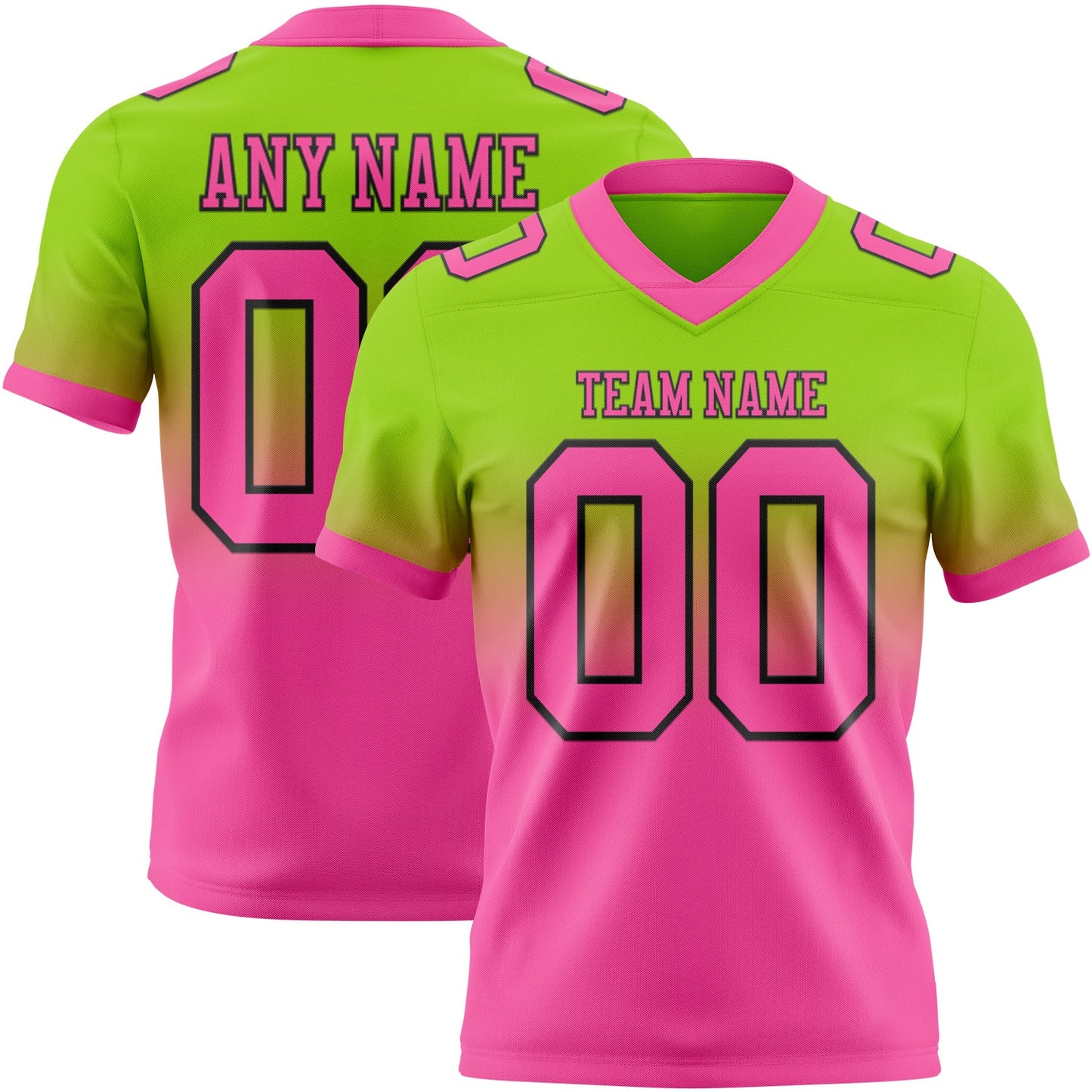 Custom Neon Green Pink-Black Authentic Fade Fashion Football Jersey - Main View
