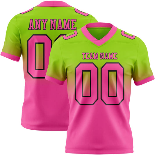 Custom Neon Green Pink-Black Authentic Fade Fashion Football Jersey - Main View