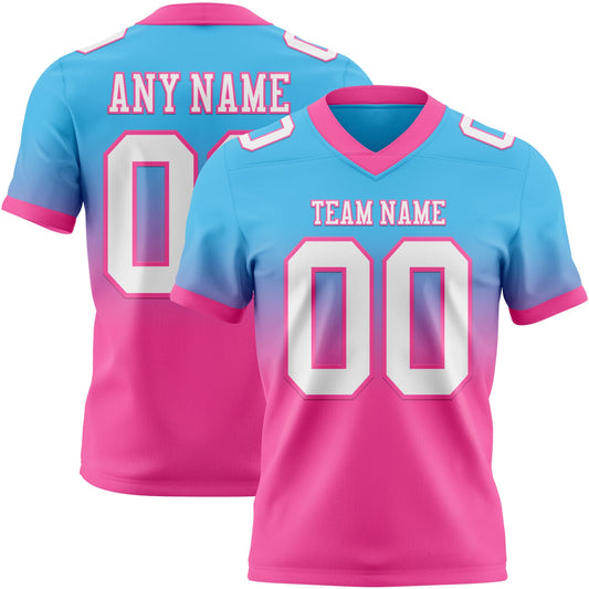 Custom Sky Blue White-Pink Authentic Fade Fashion Football Jersey - Main View
