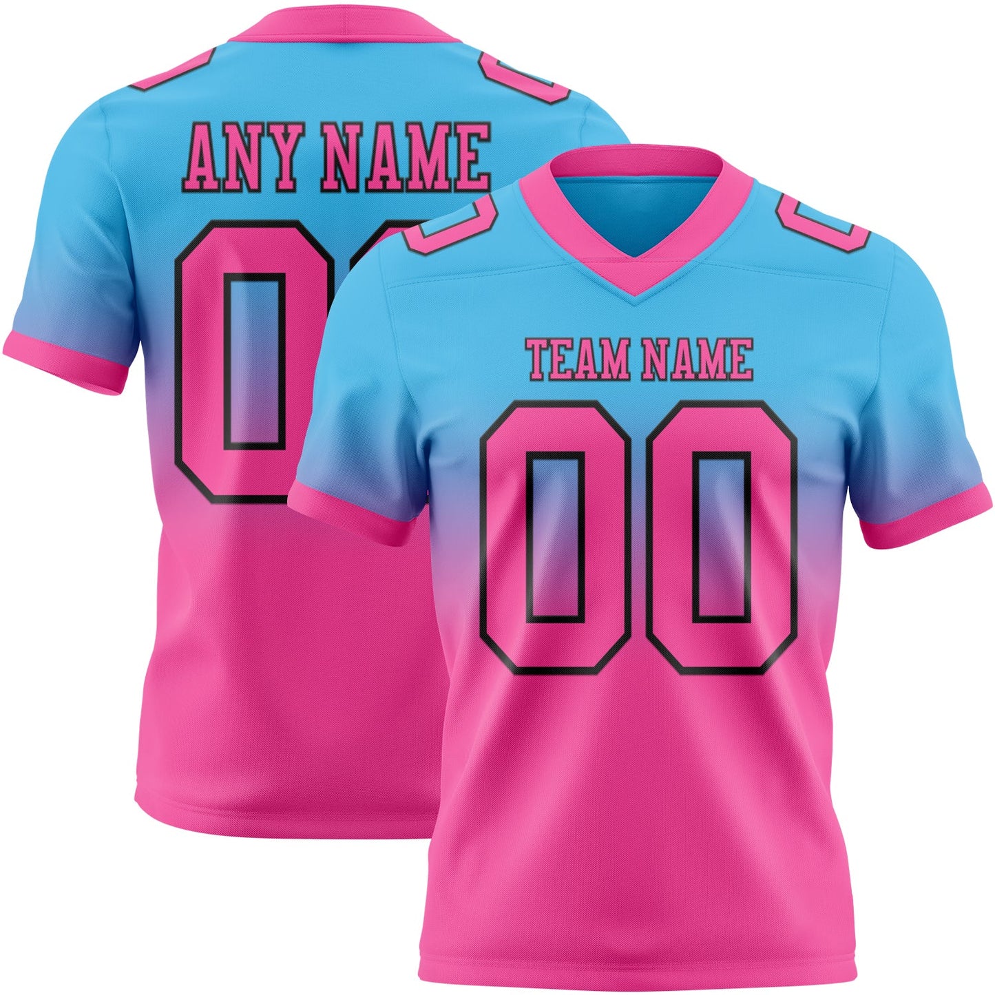 Custom Sky Blue Pink-Black Authentic Fade Fashion Football Jersey - Main View