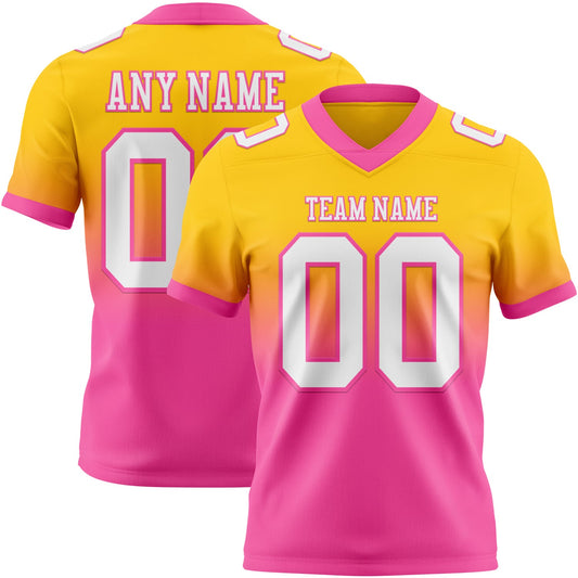 Custom Yellow White-Pink Authentic Fade Fashion Football Jersey - Main View