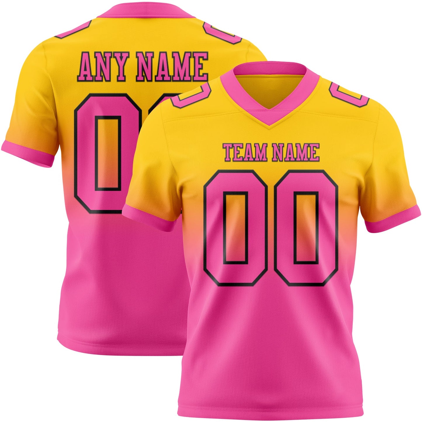 Custom Yellow Pink-Black Authentic Fade Fashion Football Jersey - Main View