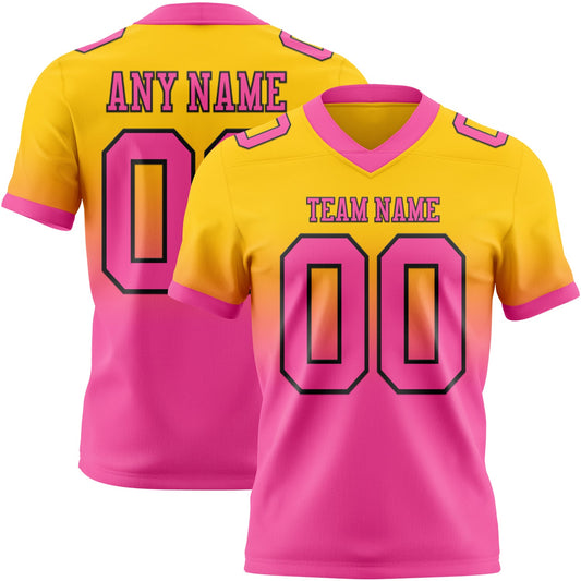Custom Yellow Pink-Black Authentic Fade Fashion Football Jersey - Main View