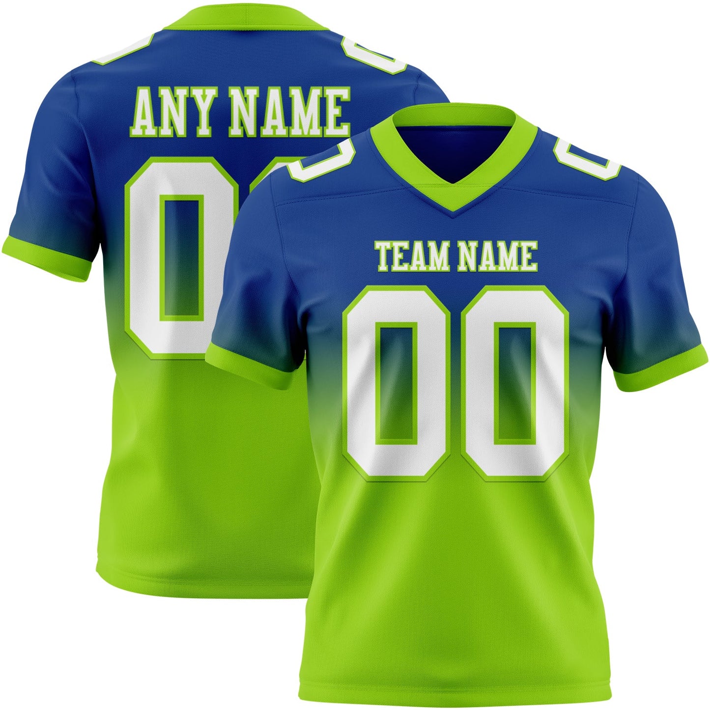 Custom Royal White-Neon Green Authentic Fade Fashion Football Jersey - Main View
