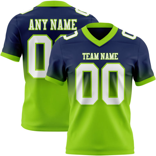 Custom Navy White-Neon Green Authentic Fade Fashion Football Jersey - Main View