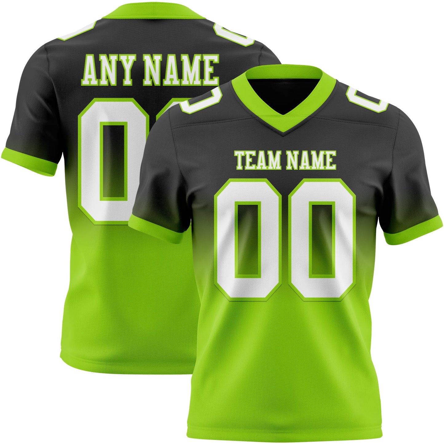 Custom Black White-Neon Green Authentic Fade Fashion Football Jersey - Main View