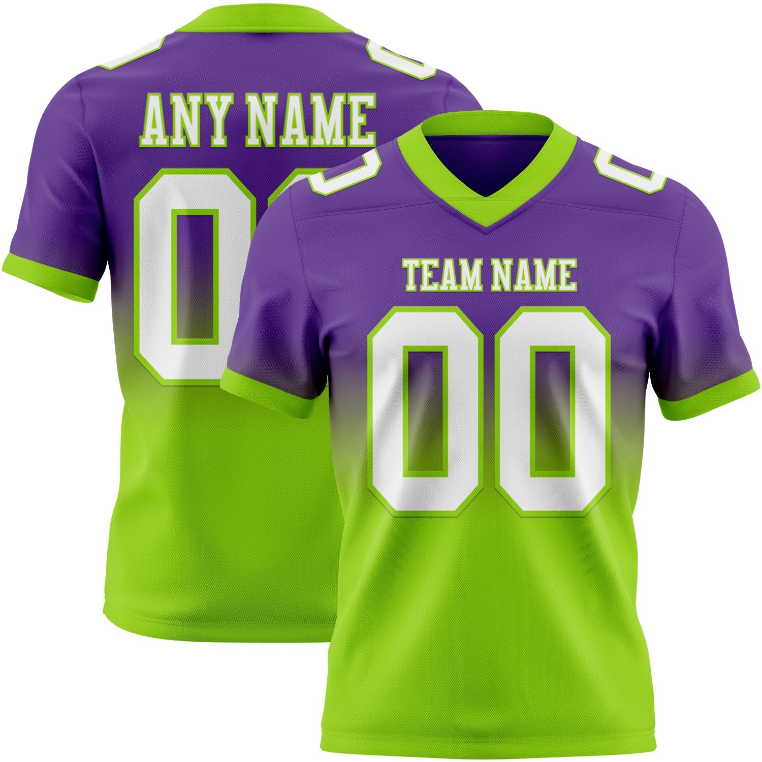 Custom Purple White-Neon Green Authentic Fade Fashion Football Jersey - Main View