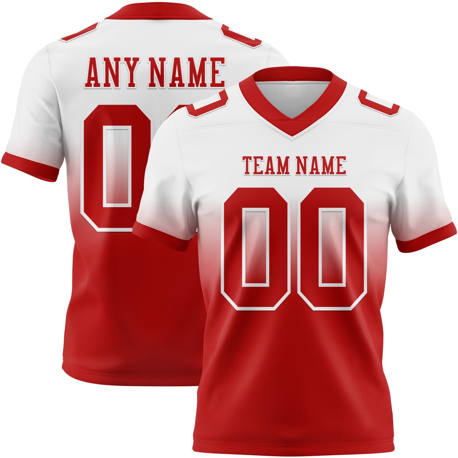 Custom White Red Authentic Fade Fashion Football Jersey - Main View