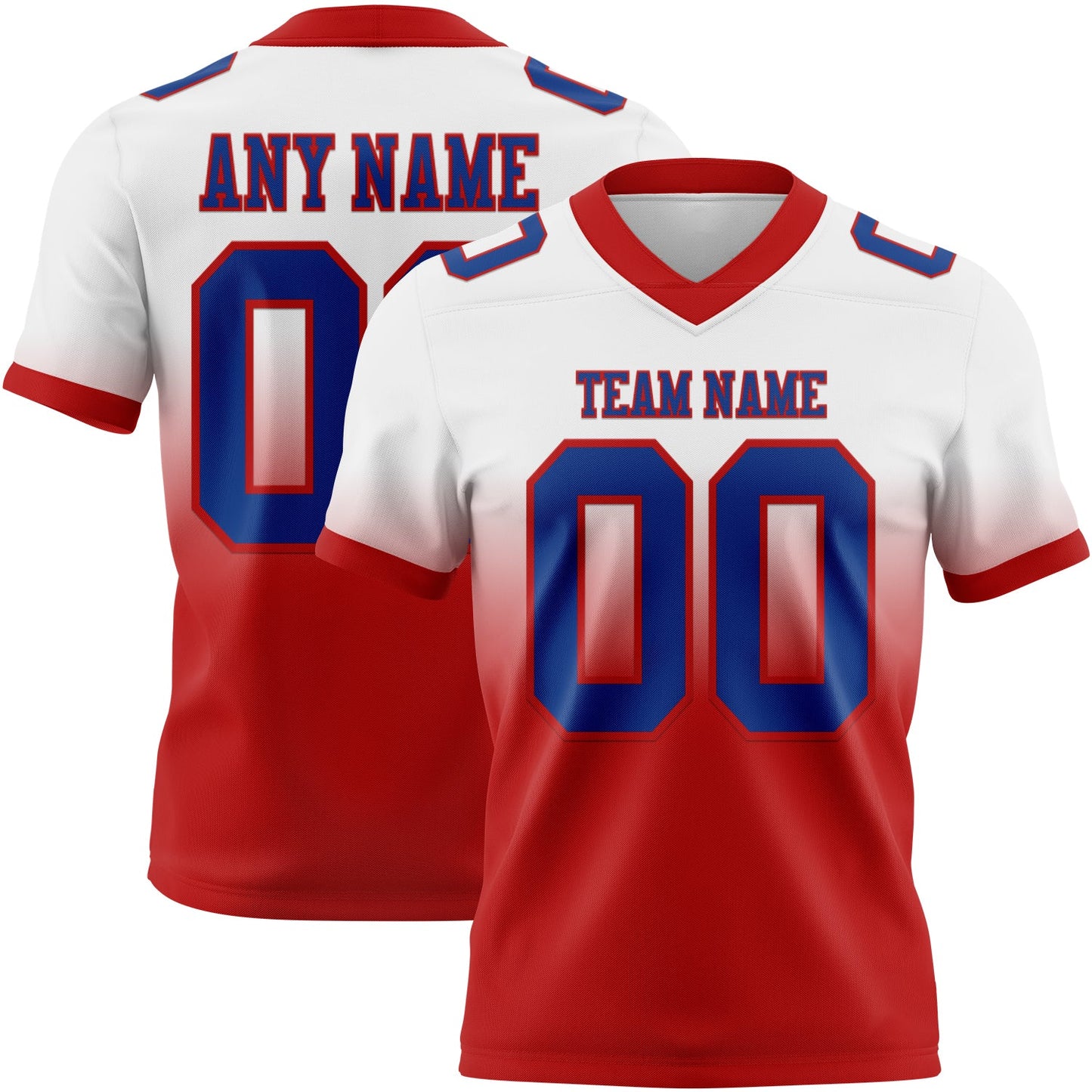 Custom White Royal-Red Authentic Fade Fashion Football Jersey - Main View