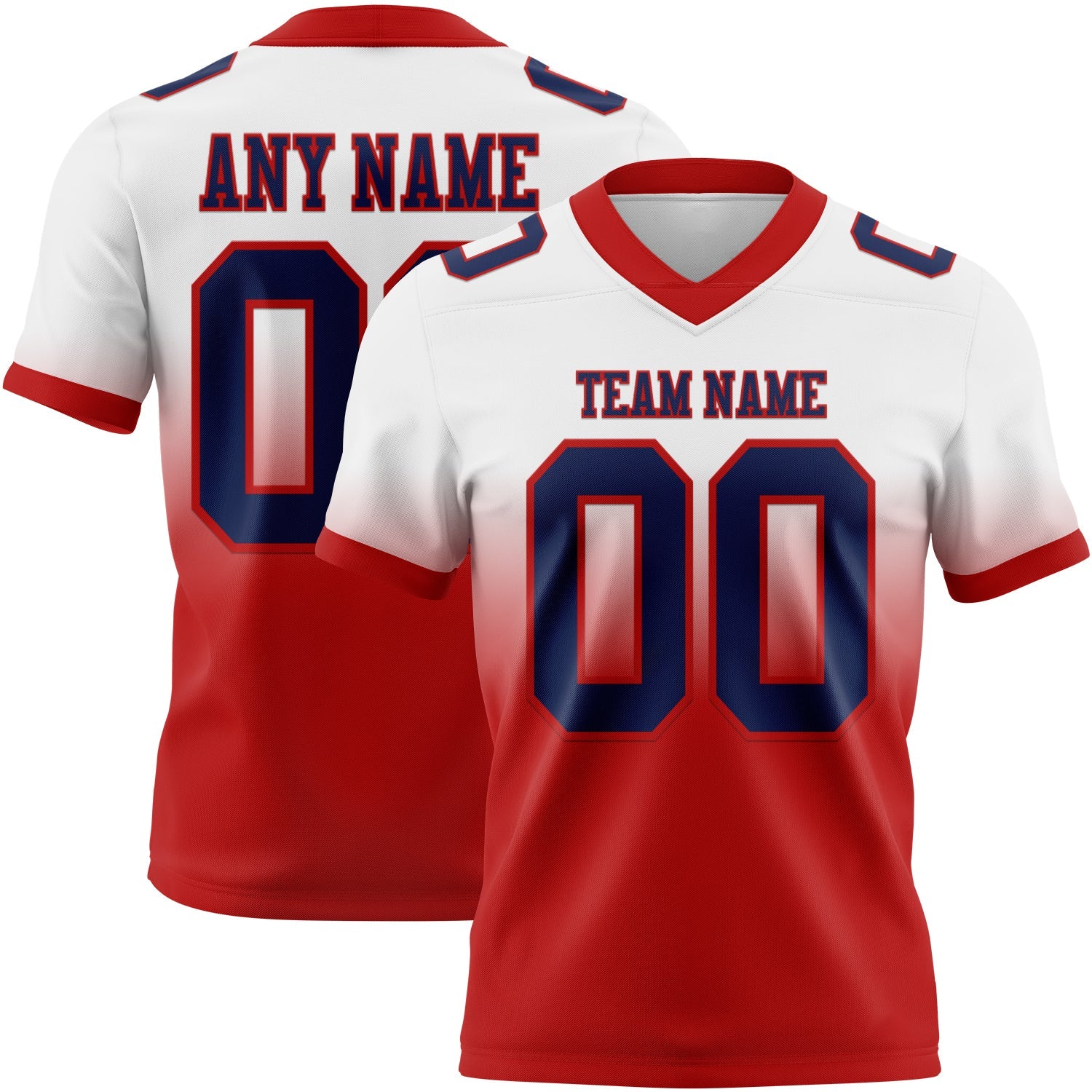 Custom White Navy-Red Authentic Fade Fashion Football Jersey - Main View