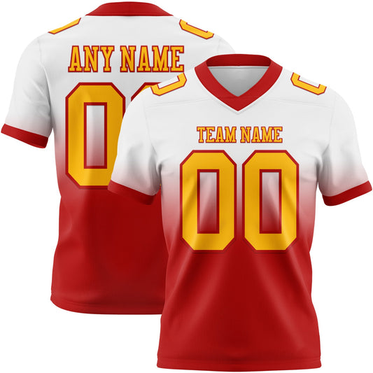 Custom White Gold-Red Authentic Fade Fashion Football Jersey - Main View