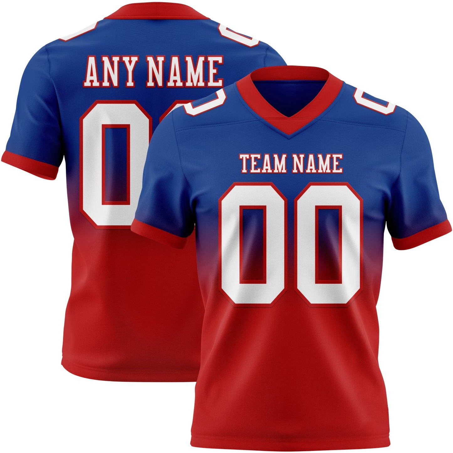 Custom Royal White-Red Authentic Fade Fashion Football Jersey - Main View