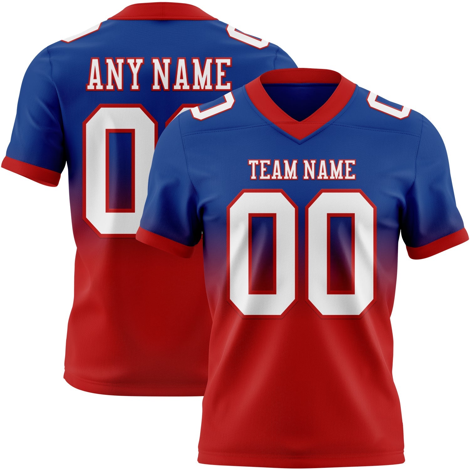 Custom Royal White-Red Authentic Fade Fashion Football Jersey - Main View