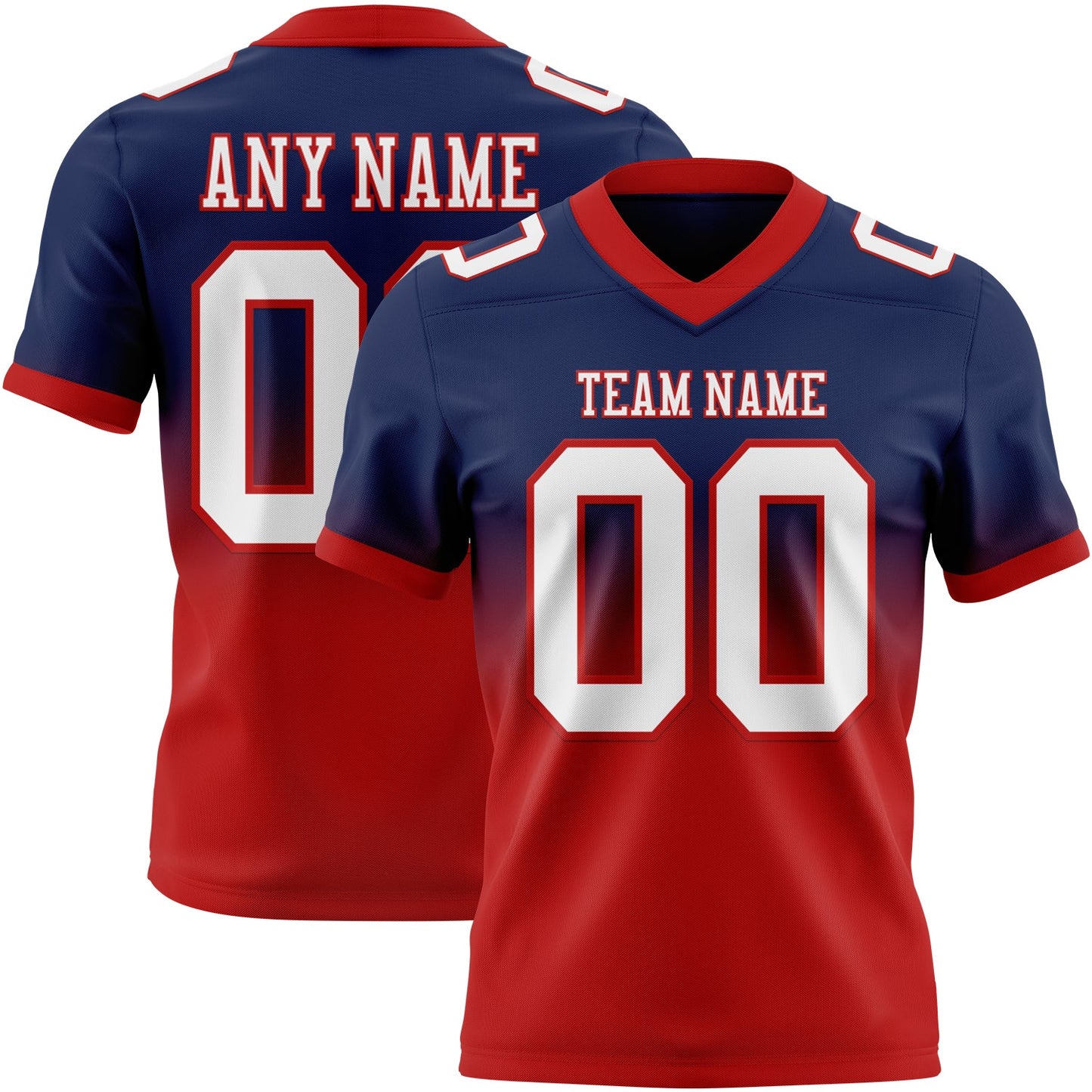 Custom Navy White-Red Authentic Fade Fashion Football Jersey - Main View