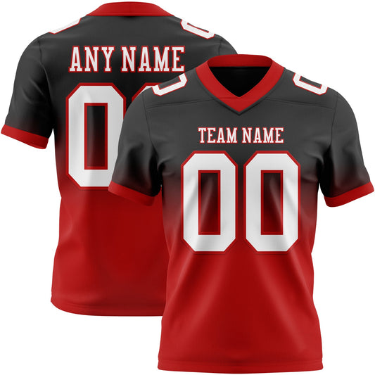 Custom Black White-Red Authentic Fade Fashion Football Jersey - Main View