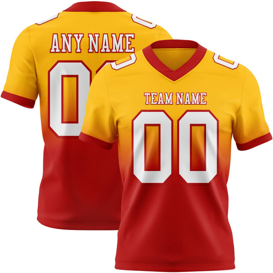 Custom Gold White-Red Authentic Fade Fashion Football Jersey - Main View