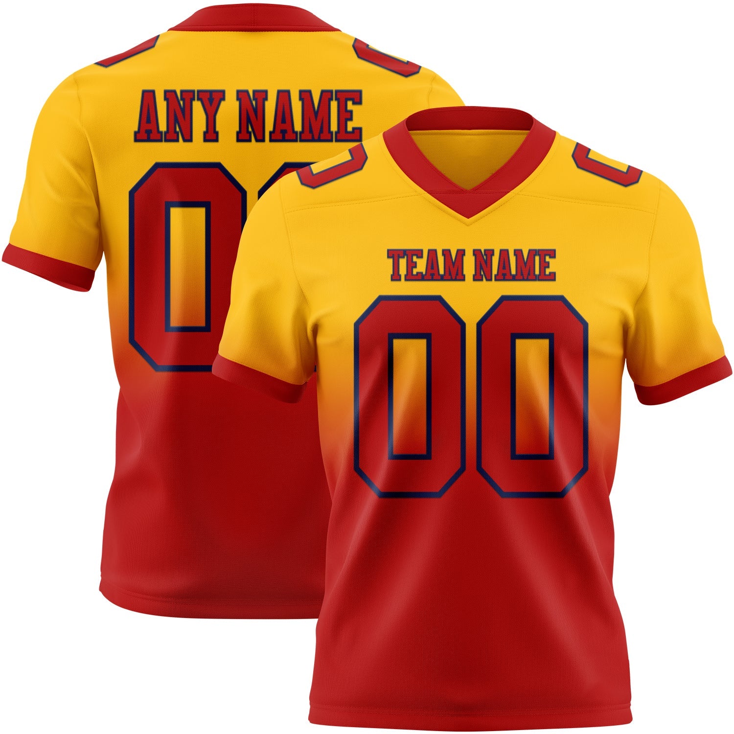 Custom Gold Red-Navy Authentic Fade Fashion Football Jersey - Main View