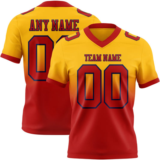 Custom Gold Red-Navy Authentic Fade Fashion Football Jersey - Main View